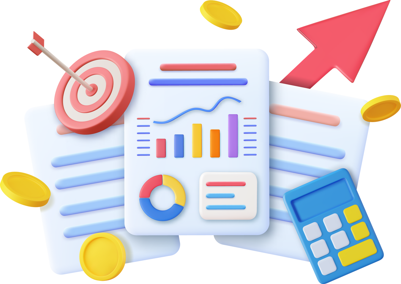 3d Calculator, bar chart, shooting target